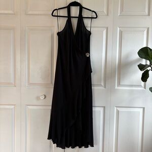 Banana Republic Y2K Black Asymmetrical Halter‎ Hi-Low Dress Whimsigoth L Safari